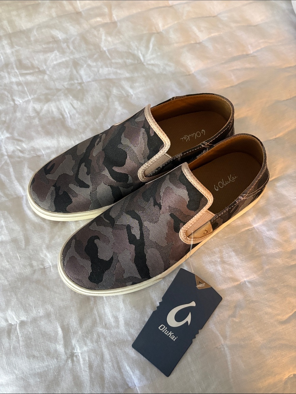 OluKai Women’s Brown Camo Slip-On Canvas Loafers